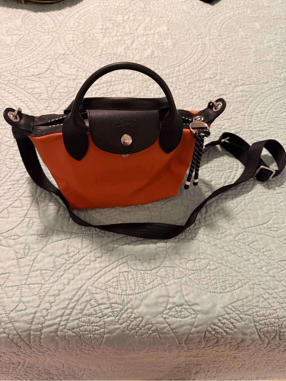 Longchamp Orange Crossbody Bag with Black Trim XS